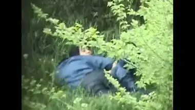Outdoor sex of escaped couple in park