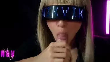 Сyberpunk girl greedily sucks all the cum out of her fan