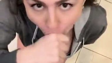 Horny Teen Girl Met at a Cafe Sneaking into Mens Room to Suck and Swallow