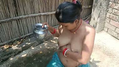 Village bhabhi nude bath outdoors with devar