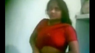 Hot Indian Aunty In Red Saree Boob Pressed