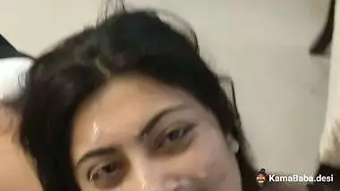 Horny slut gets facialized with her lover’s cumload