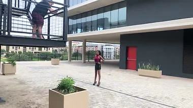 Indian teen shows her body in leather skirt and high heels