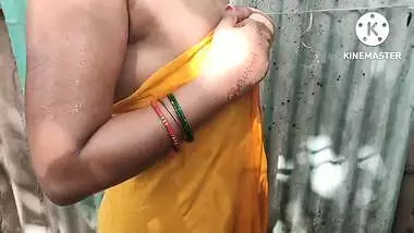 Indian wife bathing outside without any fear