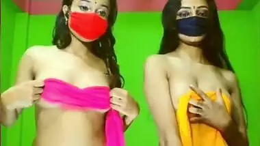 Hot Desi lesbians tease with their sexy nude bodies on live XXX show