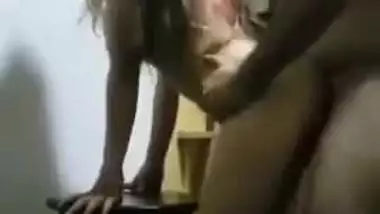 Excited Indian man drills his slim girlfriend in standing XXX pose