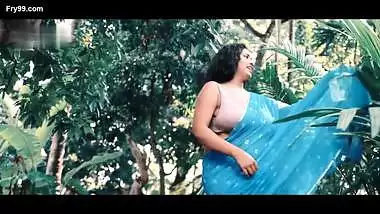 Barsha Banerjee in Blue Saree Flaunting Her Chubby Body