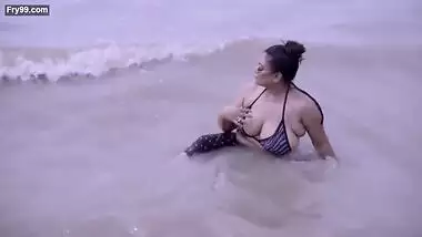 Nila in Hot Bikini Running on Beach and Jiggling Boobs