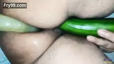 Anal Dp from ass to pussy with Cucumber