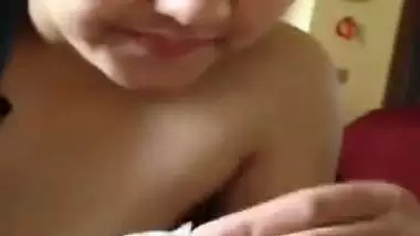 Cute Punjabi cousin sister sucking dick with boobs show