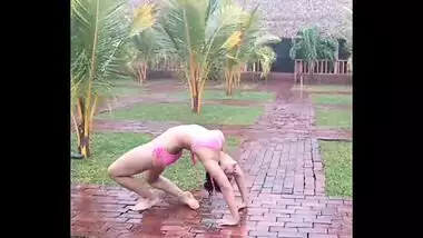 Desi outdoor gymnastics by desi girl Akshara in bikini