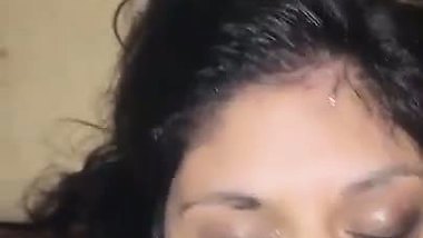 The guy pisses in GF’s mouth after getting a desi blowjob