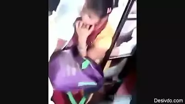 Desi girl boobs pressed hard in public transport and she is enjo