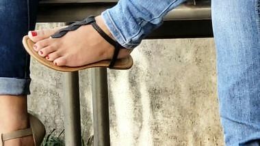 Candid teen indian feet in sandals