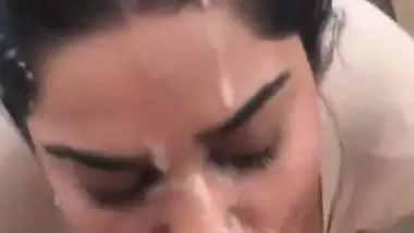 Indian wife gets her Face showered with huge Cum load
