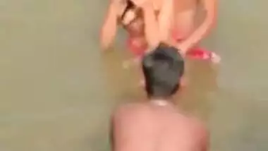 Village Girl enjoying wid two boys in river