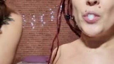 Lesbian slobbering kisses, deepthroat toy suck