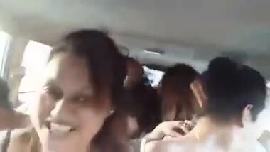 Girls showing boobs in car