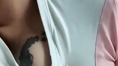 Tattooed breasts Indian girl showing boob on video call