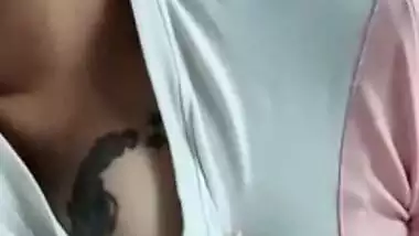 Tattooed breasts Indian girl showing boob on video call