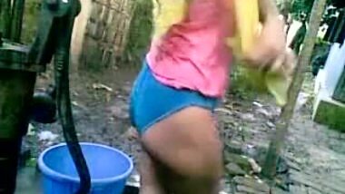 Indian teen outdoor bath