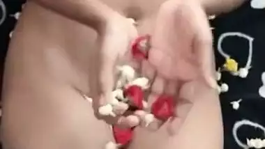 Sexy Indian Wife Play with Flowers