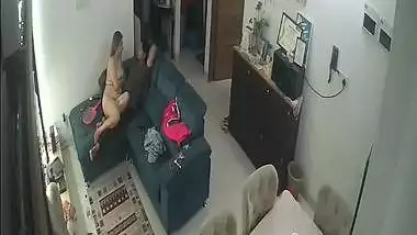 Couple nude romance on couch viral hidden sex CCTV