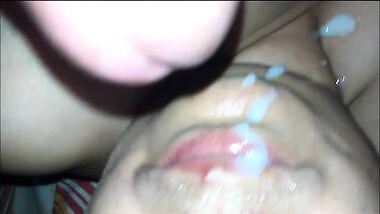 Once again cum-shot in my wife's mouth.......