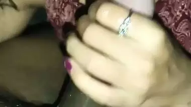 Indian blowjob GF sucking dick with cleavage show