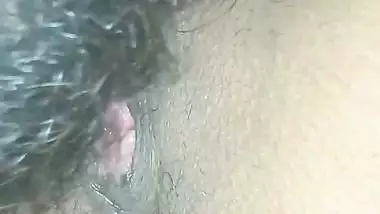 Man licks his wife’s shaved pussy like a dog