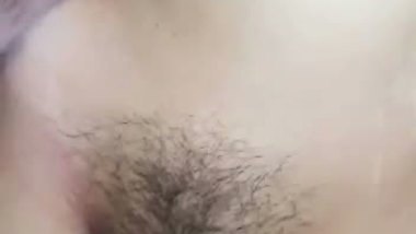 Girl feels happy after taking a big dick in her hairy pussy