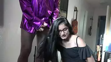 indian teen taking white cum on her hairs