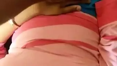 Beautiful sleeping girl boobs pressed by her brother