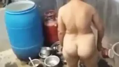 Video from hidden cam, village aunty taking bath in outdoor taken by her son