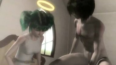 Animated babe enjoying a dildo and a cock