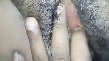 Desi indian milf with hairy pussy being fingered on clit