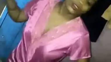 Indian wife sexy dance in a satin night gown 