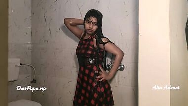 beautiful Indian desi bollywood model Alia Advani in bathroom taking shower