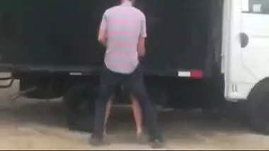 NRI girl sucks and fucks her boyfriend behind a truck