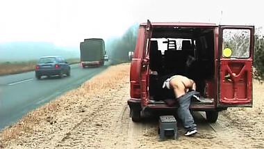 Horny Hitchkiker Sucks And Fucks By The Road