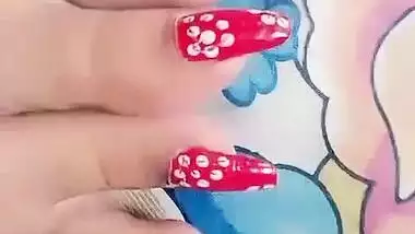 Long red sharp nails toenais of gf