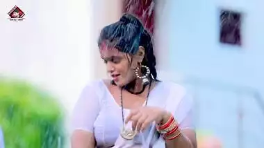 Cute bubbly Mahima Singh hot bra show in wet transparent white blouse