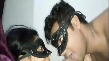 Masked Desi lovers begin chudai with little worship of girl's XXX tits