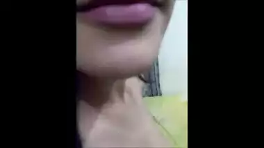 Indian girlfriend exposes her giant boobs and pink twat for boyfriend