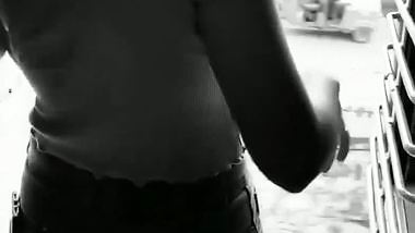 Girl shows her boobs on a running train for fun