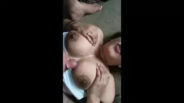 Desi Aunty Sucking Cock taking cum on boobs