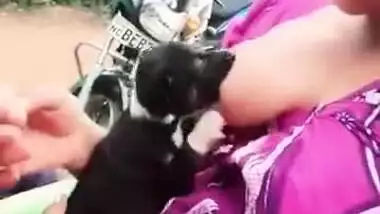 Puppy sucking milk from a desi wife’s boobs directly tiktok video