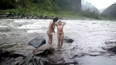 Two indian mature womens bathing in river naked 