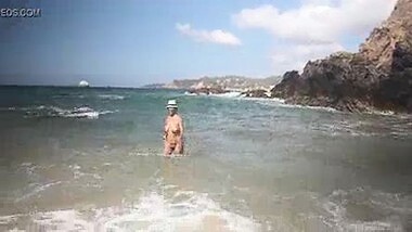Indian origin nudist woman at beach
