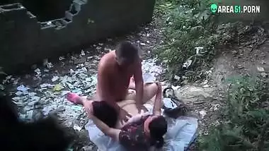 Mature aunty caught fucking with local guy outdoor In jungle, desi xxx mms